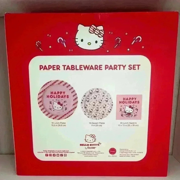 Hello Kitty Pink Christmas paper tableware party set 2024 - Picture 2 of 5